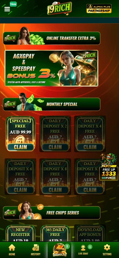 19rich Casino mobile promotions with bonus details